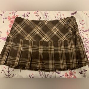 Plaid Brown Pleated Super Short Mini Skirt XXS